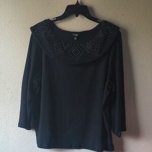 Rafaella Black Top with Beaded Detail